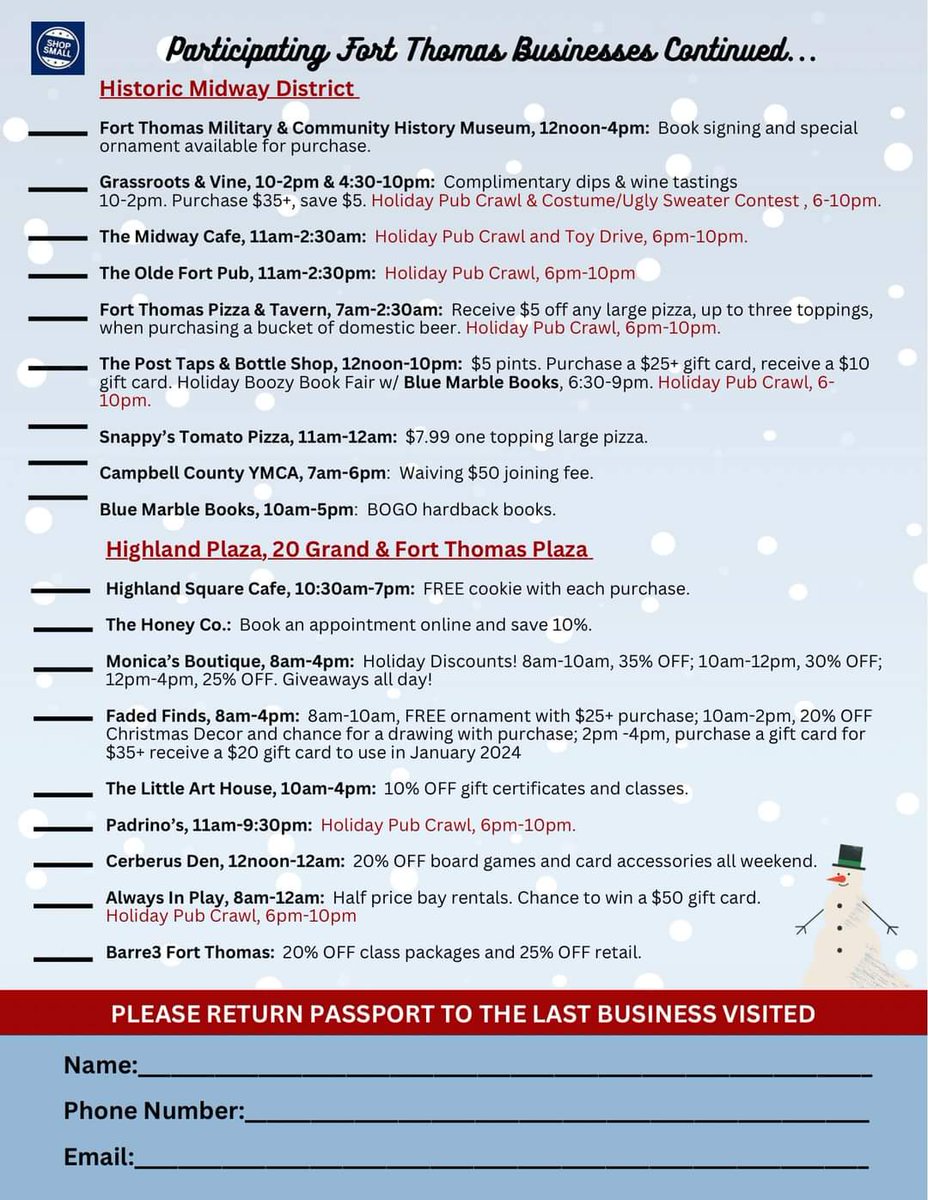 fortthomasky's tweet photo. Now more than ever, shop local this holiday season in Fort Thomas for your gift giving occasions and every need! 🛍️

Stop by our participating businesses on Small Business Saturday for a chance to win some amazing prizes! https://t.co/MBDngUbKzn
