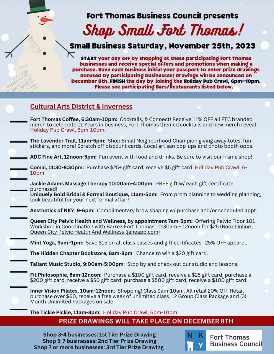 fortthomasky's tweet photo. Now more than ever, shop local this holiday season in Fort Thomas for your gift giving occasions and every need! 🛍️

Stop by our participating businesses on Small Business Saturday for a chance to win some amazing prizes! https://t.co/MBDngUbKzn