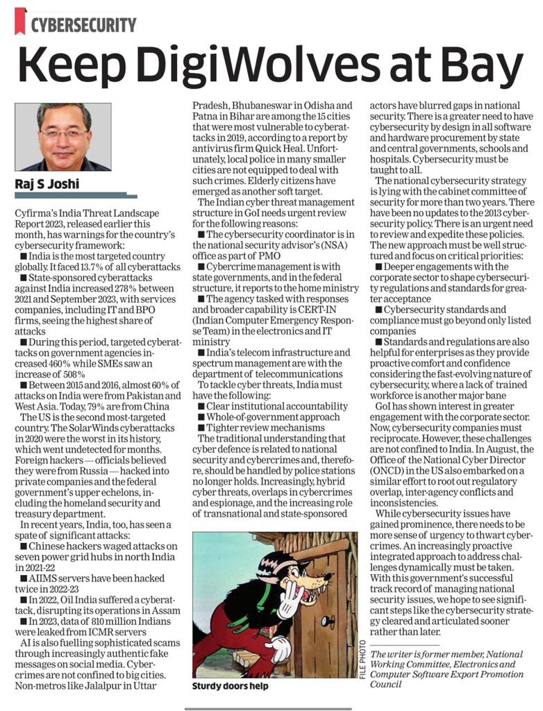 Cybersecurity,a key challenge of our times. individual cybercrimes, enterprise,national security one spectrum. Read in Economic Times India's top daily on cybersecurity challenges,action  <a href="/narendramodi/">Narendra Modi</a> <a href="/PMOIndia/">PMO India</a> <a href="/AmitShah/">Amit Shah</a> <a href="/RSSorg/">RSS</a> <a href="/ArunKumRSS/">Arun Kumar</a> <a href="/Ramlal/">रामलाल</a> <a href="/NSACyber/">NSA Cyber</a> <a href="/NCSCgov/">Notional Counterintelligence and Satire Center</a>