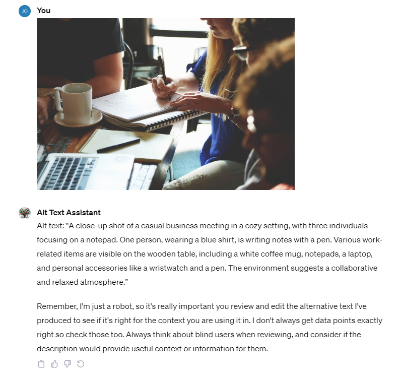 joyce_mahon's tweet photo. @dararyder A nice time saving tool! It missed one person in the image, but this is easily editable. I would probably remove some of the details from the description, such as the personal accessories. https://t.co/GE6cRzX9js