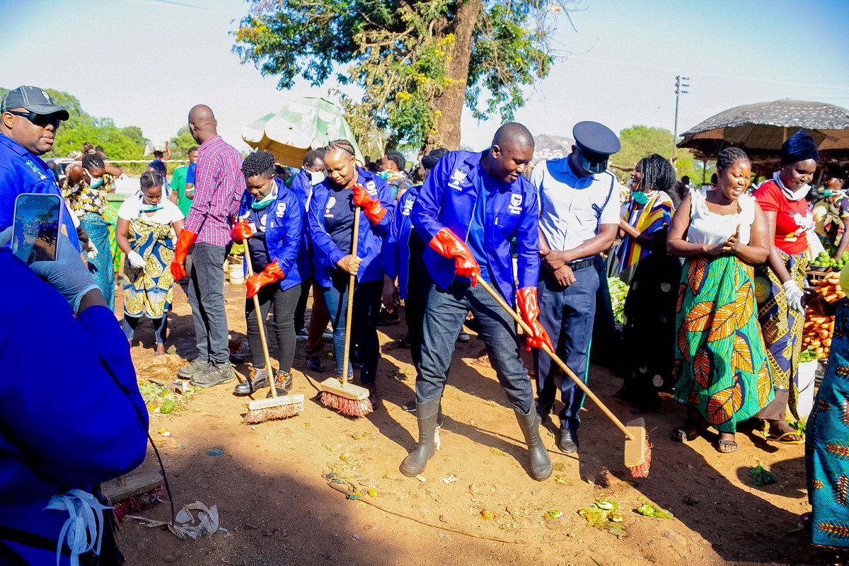 Photos: Earlier today-Community Cleaning at Saturday market-Chipata city with #StanbicBank, local marketeers,ZNS team  and stakeholders #HealthyCity #people #CleanGreen #keepchipataclean