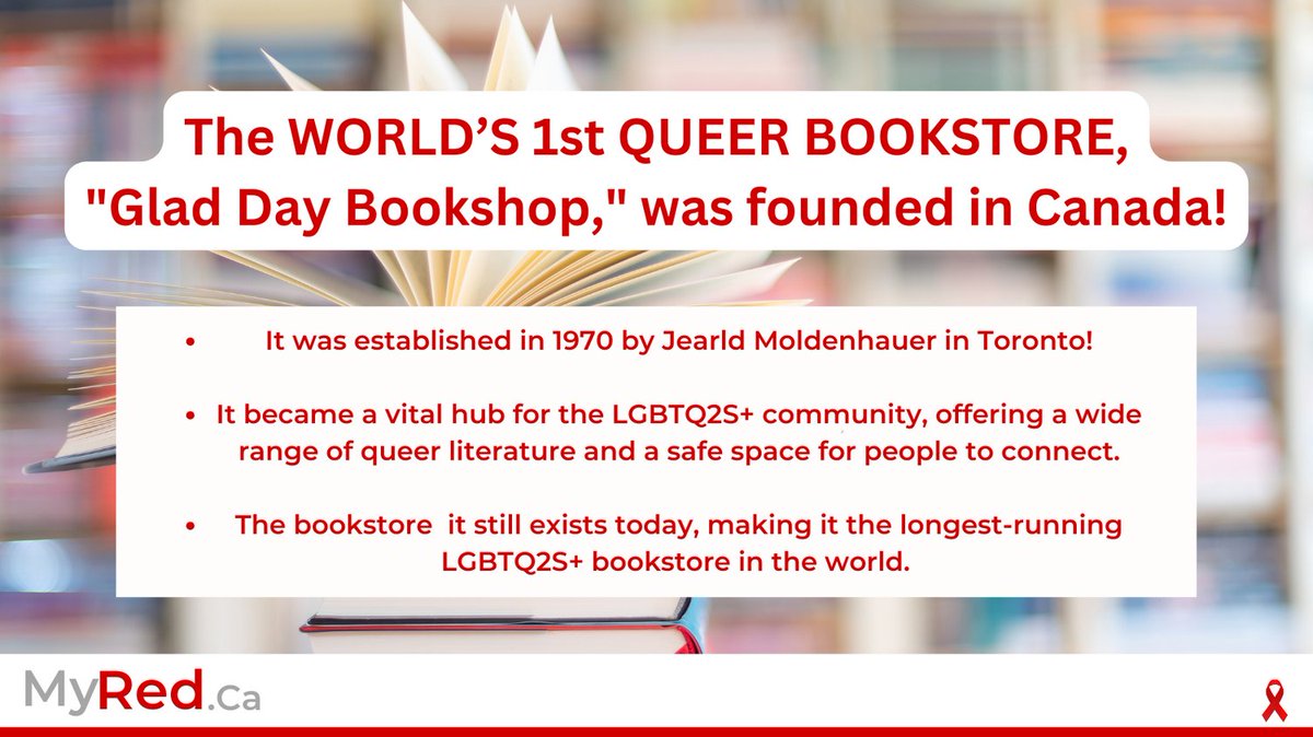 The WORLD’S 1st QUEER BOOKSTORE,
"Glad Day Bookshop," was founded in Canada!
#HIVawareness #HIVprevention #endstigma #lovewins #healthequality #equality #sex #sexpostive #queer #LGBTQ2S #lgbtq #lgbtqia  #pride #lgbtcommunity #Toronto #Ottawa #Ontario #Canada