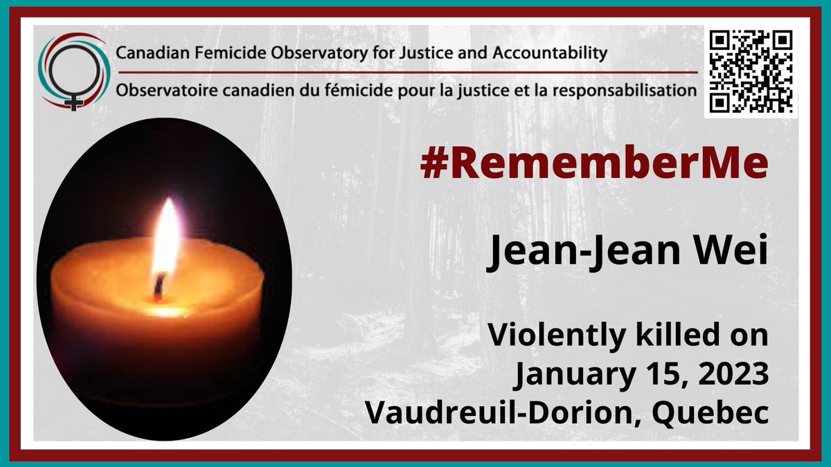 #RememberMe – Jean-Jean Wei, 50, #WomanKilled on January 15, 2023, in Vaudreuil-Dorion, Quebec. #CallItFemicide #Cestunfémicide femicideincanada.ca/2023victims