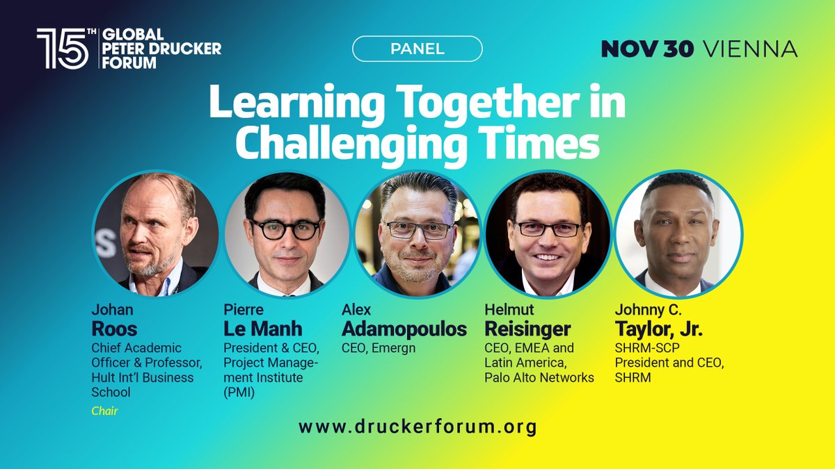 Join our partners as they offer perspectives on the mission of this year’s gathering -  Johan Roos, <a href="/JohnnyCTaylorJr/">Johnny C. Taylor, Jr., SHRM-SCP</a> <a href="/plemanh/">Pierre Le Manh</a> @a_adamopoulos &amp; <a href="/HelmReisinger/">Helmut Reisinger</a>.

Tickets👇🏻
onlineregistrations.eu/events/drucker…

<a href="/Hult_Business/">Hult International Business School</a> <a href="/emergn/">Emergn</a> <a href="/SHRM/">SHRM</a> <a href="/PMInstitute/">PMI</a>

#druckerforum #gpdf #peterdrucker