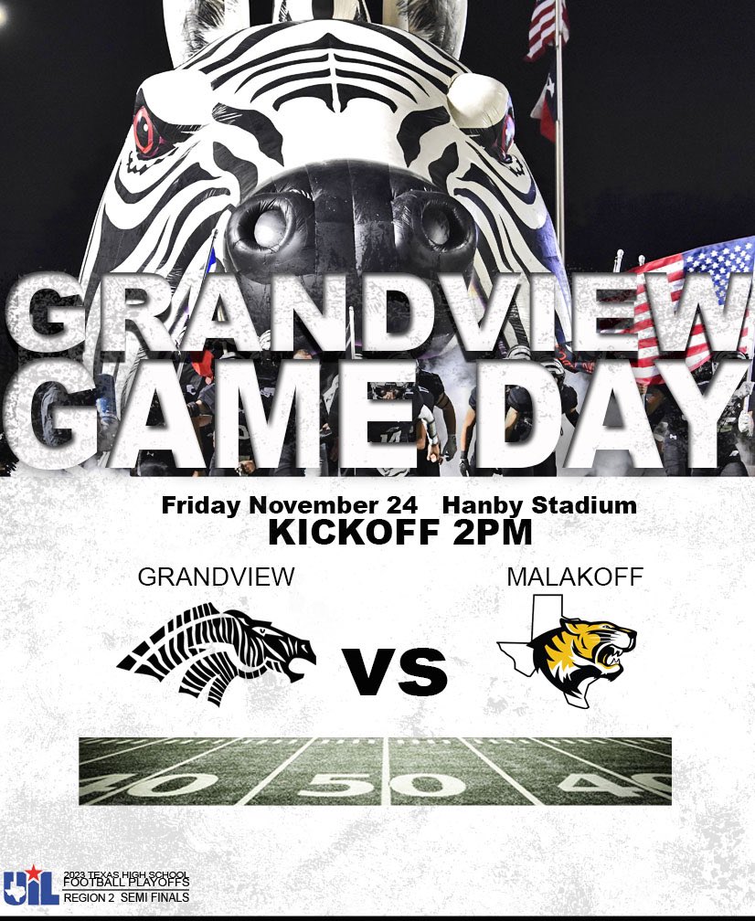 BAD__Graphics's tweet photo. 📆Friday November 24
⏱️ Kickoff 2pm
🆚 Malakoff Tigers
🏟️ Hanby Stadium-Mesquite
🎟️ https://t.co/3lIHMqVhhi
📻 https://t.co/Qgp7o3GcIP

#txhsfb @Grandview_FB #semifinals 🆚#txplayoffs # https://t.co/zfT4HPztaA