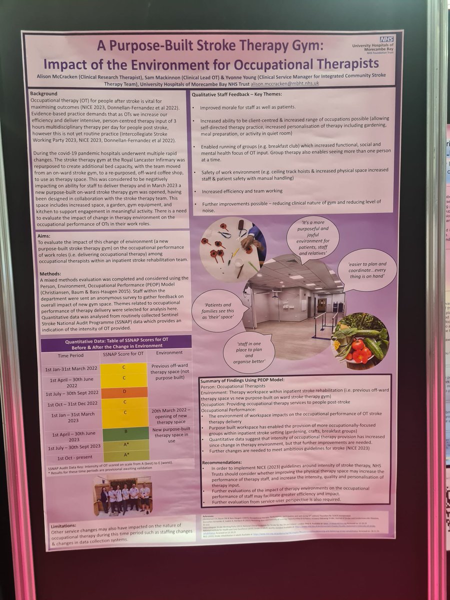 Was at @TheOTShow yesterday with a poster - impact of our new stroke therapy space on OT intensity & quality - evaluation from @UHMBICST @yvohastings