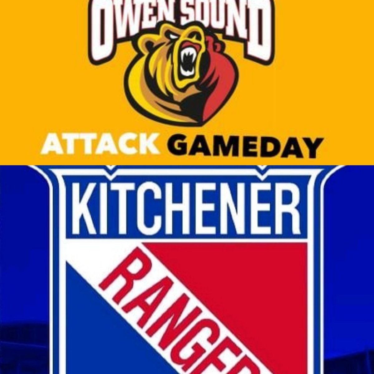AttackGameday's tweet photo. #ITSGAMEDAY 
#ATTACK 🐻 VS. #RANGERS 🤠 
PUCK DROP 700PM ⏰️  
560 CFOS AM (630pm Air Time) 📻 
@AttackGameday 📝 📊 

#OSvsKIT # #MidwestMadness https://t.co/PC3eiNarFl
