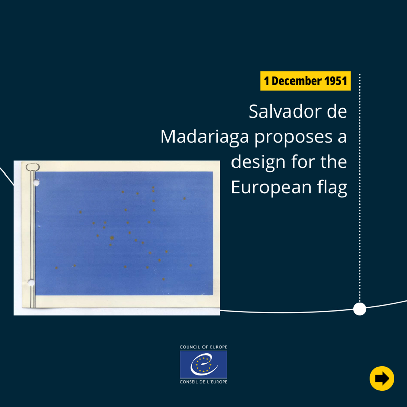coe's tweet photo. 🇪🇺 Do you know the story behind the #EuropeanFlag? 🇪🇺
⭐️ Against the background of blue sky, the 12 stars form a circle, symbolising union.
#OnThisDay in 1955, the Council of Europe’s Committee of Ministers adopted the star-studded flag.
Discover some proposed designs ⤵️