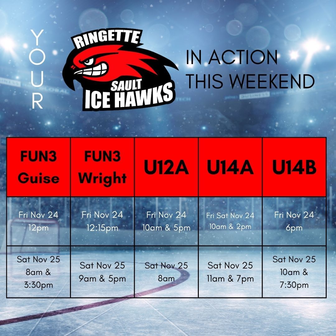 SaultRingette's tweet photo. Many of our Ice Hawks teams are on the road this weekend in Sudbury. For results throughout the weekend visit https://t.co/TxgyXIgIZO choose the tournament tab and then select Greater Sudbury. 

Good Luck to everyone! 

#SaultRingette #IceHawks #TournamentSeason https://t.co/paiECKj6Xa