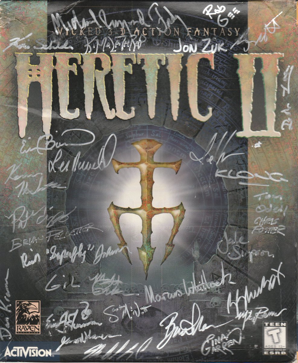 patrick_lipo's tweet photo. Happy 25th anniversary to Heretic II!  My first time directly working on any #quake engine, it's still the most fun project I've ever worked on.  I dug up some fun trinkets from my bookshelves...        1/x
 #thirdperson @RavenSoftware https://t.co/6NOKI0eL2Z
