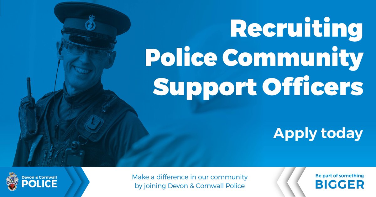 👮 Recruitment for Police Community Support Officers in the Plymouth area launches today, Friday, 24 November 2023.
👮🏻‍♂️ Be part of something bigger in your community as a PSCO. 
👮🏼‍♂️ Visit our website to find out more and apply today.
recruitment.devon-cornwall.police.uk/devon-cornwall…
