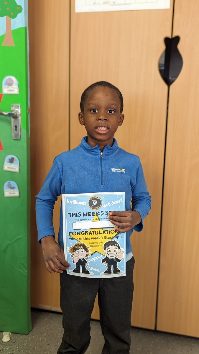 MrsBrowster's tweet photo. ⭐ of the week this week is this fabulous young man. Such a quiet boy he does struggle from time to time but always listens on the carpet and gets on with his work with no fuss or bother to a really high standard. Well done! https://t.co/k5fMumejrT