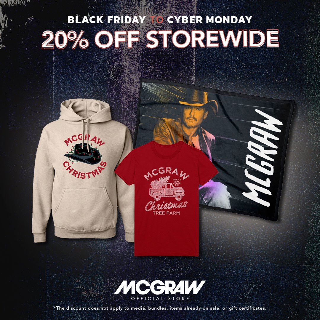 20% OFF — now through Monday! Shop now: store.timmcgraw.com