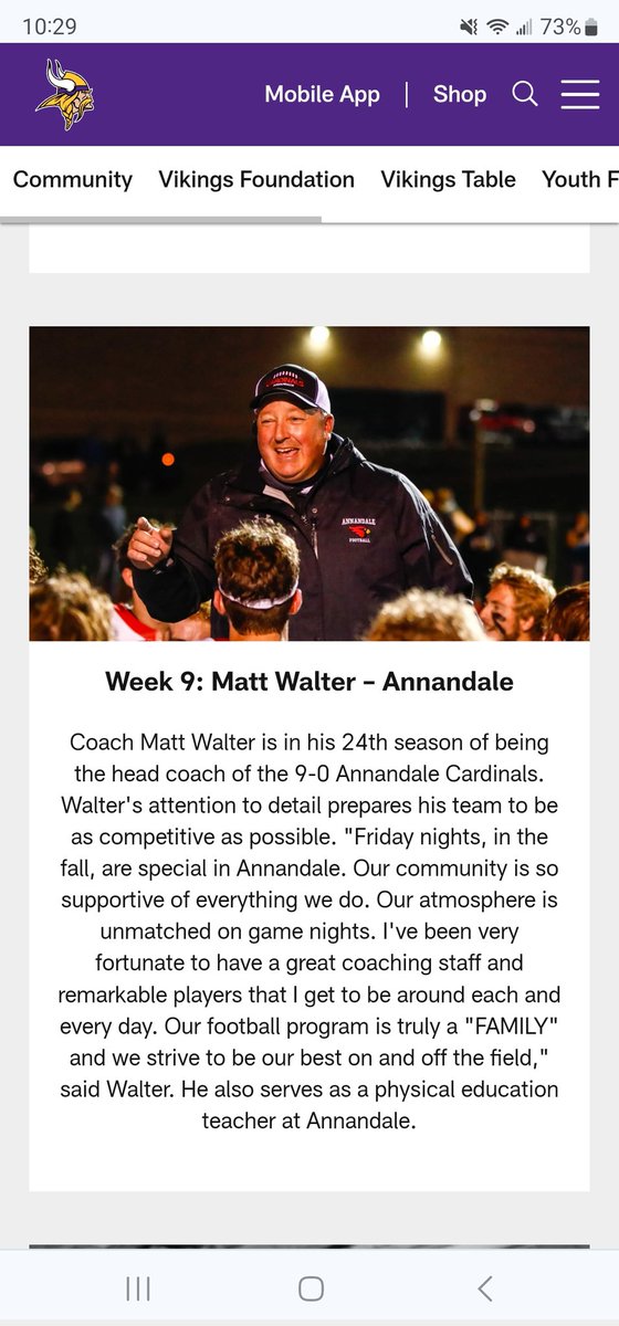 Congrats to Head Coach Matt Walter on this great honor!  vikings.com/community/high…