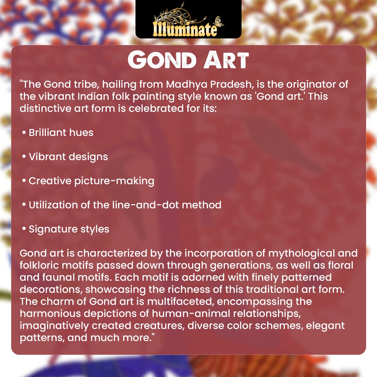 #GondArt #GondPainting #IndianArt #TribalArt #TraditionalArt #FolkArt #GondArtist #GondTribes #ColorfulGond #GondIllustration #EthnicArt #IndigenousArt #GondCulture #TribalCreativity #GondCanvas #GondInk #NatureInspiredArt #AncientArt #ArtOfIndia #RuralArt #UniqueArtForms #Gond