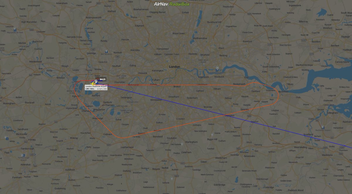 AirNavRadar's tweet photo. British Airways flight #BA123 from London Heathrow
(LHR / EGLL) to Doha (DOH / OTHH) returned to London shortly after takeoff due to fumes in the cockpit: https://t.co/2M1kVOy6ur via @FlightEmergency ✈️ https://t.co/FRCYAKQ7Wg