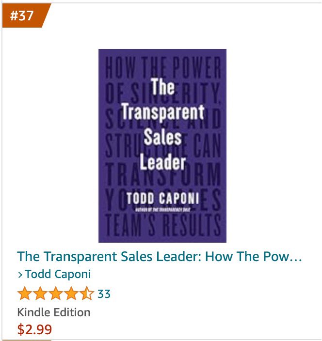 tcaponi's tweet photo. My #BlackFriday sale? The Kindle version of The Transparent Sales Leader is just $2.99. A simple framework for sales leadership, optimized with science, on a bed of transparency, with a sprinkling of #saleshistory. 🤓🧐😁 https://t.co/SrLXsyAMY5