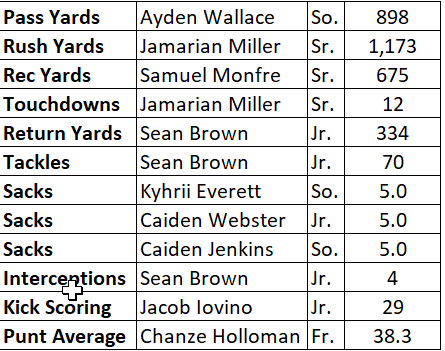 Fivay Falcons (6-4)

Stat Leaders 

pascocountyfb.com/fivay-1.html