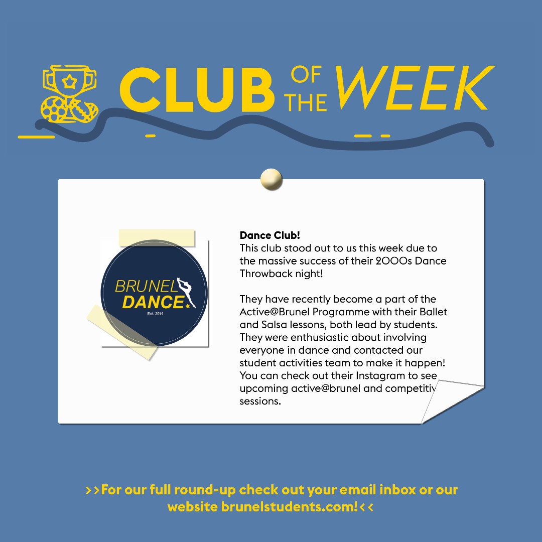 If you weren't at their event last Friday, you probably heard about it! Dance is our Club of the Week 💃 #brunelweeklyroundup #brunelstudents #bruneluni #ubs