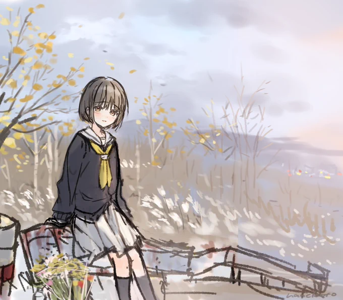 窓から見える秋の景色見ながら練習。やっぱり直接見て描くのが1番勉強になるなーって思いました