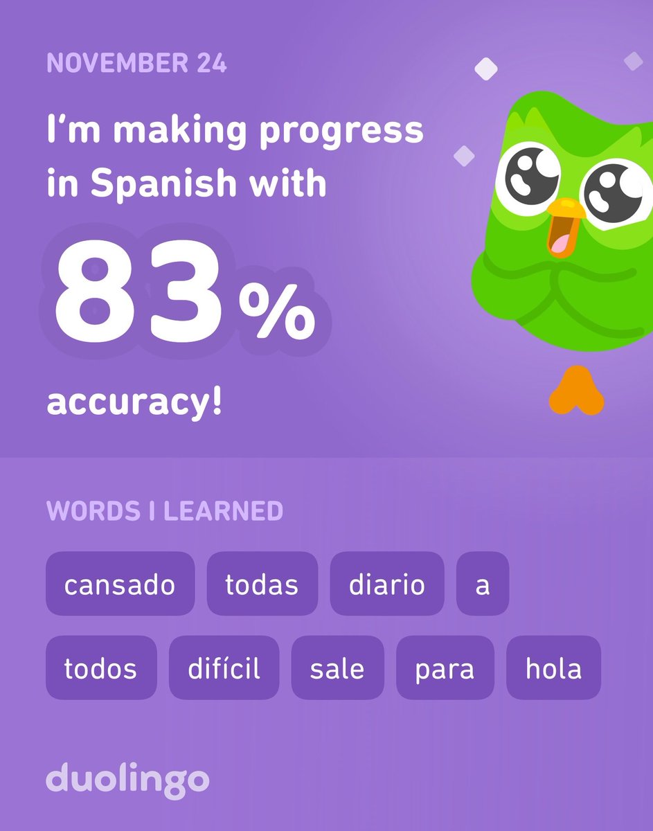 I’m learning Spanish on Duolingo! It’s free, fun, and effective.