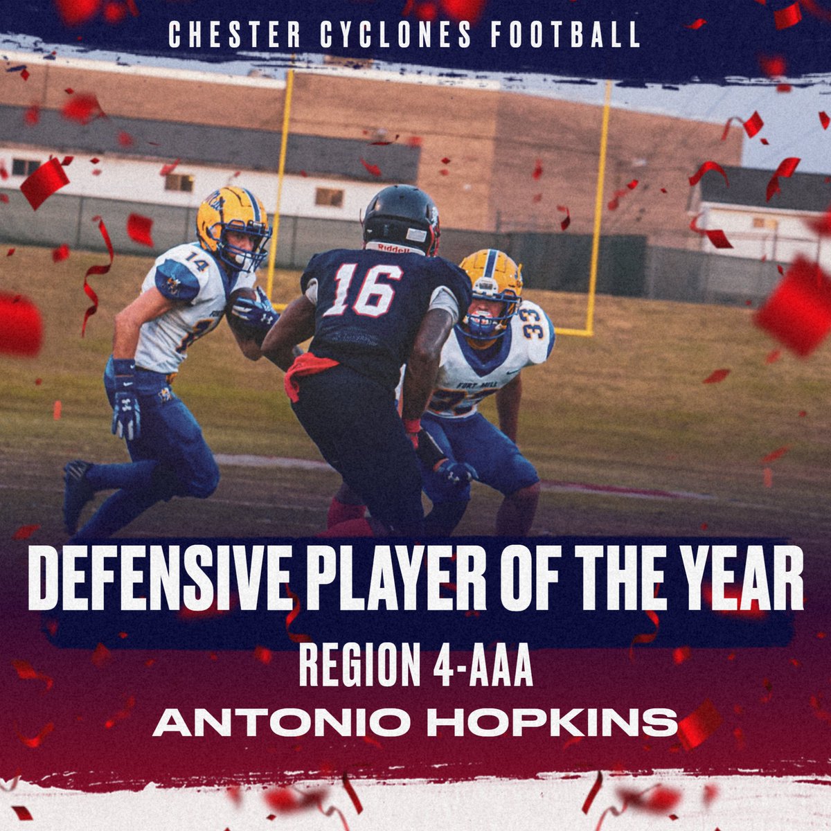 ChesterCyclonesFB (@chester_fb) on Twitter photo Congratulations to <a href="/thop_16/">Antonio βt-hopβ Hopkins Jr</a> (Antonio Hopkins) named Region 4-AAA Defensive Player of the Year and <a href="/ElijahColeman28/">Elijah Coleman π</a> named Region 4-AAA Offensive Player of the Year! <a href="/CoachVfloyd/">Victor Floyd</a> <a href="/CoachCaldwell27/">Coach Caldwell</a> <a href="/CNR_Sports/">News & Reporter</a> <a href="/NeekPSAEmerson/">Neek Emerson</a> <a href="/CHSFBRecruits/">Chester High School Football Recruiting (SC)</a> <a href="/ChesterAthleti1/">Chester Athletics</a> Congratulations to <a href="/thop_16/">Antonio βt-hopβ Hopkins Jr</a> (Antonio Hopkins) named Region 4-AAA Defensive Player of the Year and <a href="/ElijahColeman28/">Elijah Coleman π</a> named Region 4-AAA Offensive Player of the Year! <a href="/CoachVfloyd/">Victor Floyd</a> <a href="/CoachCaldwell27/">Coach Caldwell</a> <a href="/CNR_Sports/">News & Reporter</a> <a href="/NeekPSAEmerson/">Neek Emerson</a> <a href="/CHSFBRecruits/">Chester High School Football Recruiting (SC)</a> <a href="/ChesterAthleti1/">Chester Athletics</a>