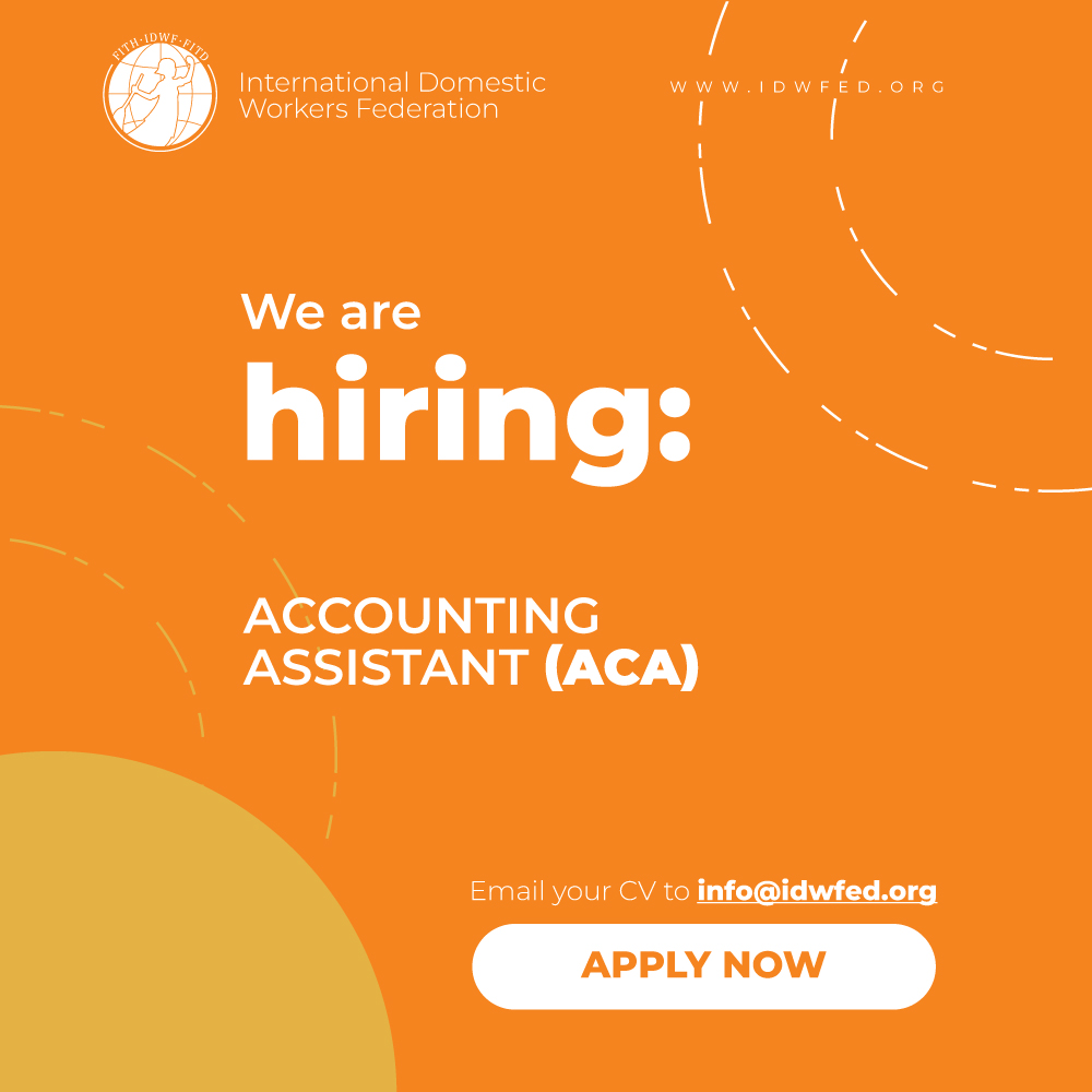 IDWFED's tweet photo. 📢 IDWF is hiring!

🧾 Accounting Assistant (full-time)

📌 Find more details about this position and how to apply here 👉 https://t.co/VAqm3dJTwb

✳️ Be part of a global team committed to domestic workers’ rights! https://t.co/7D77TnzfYD