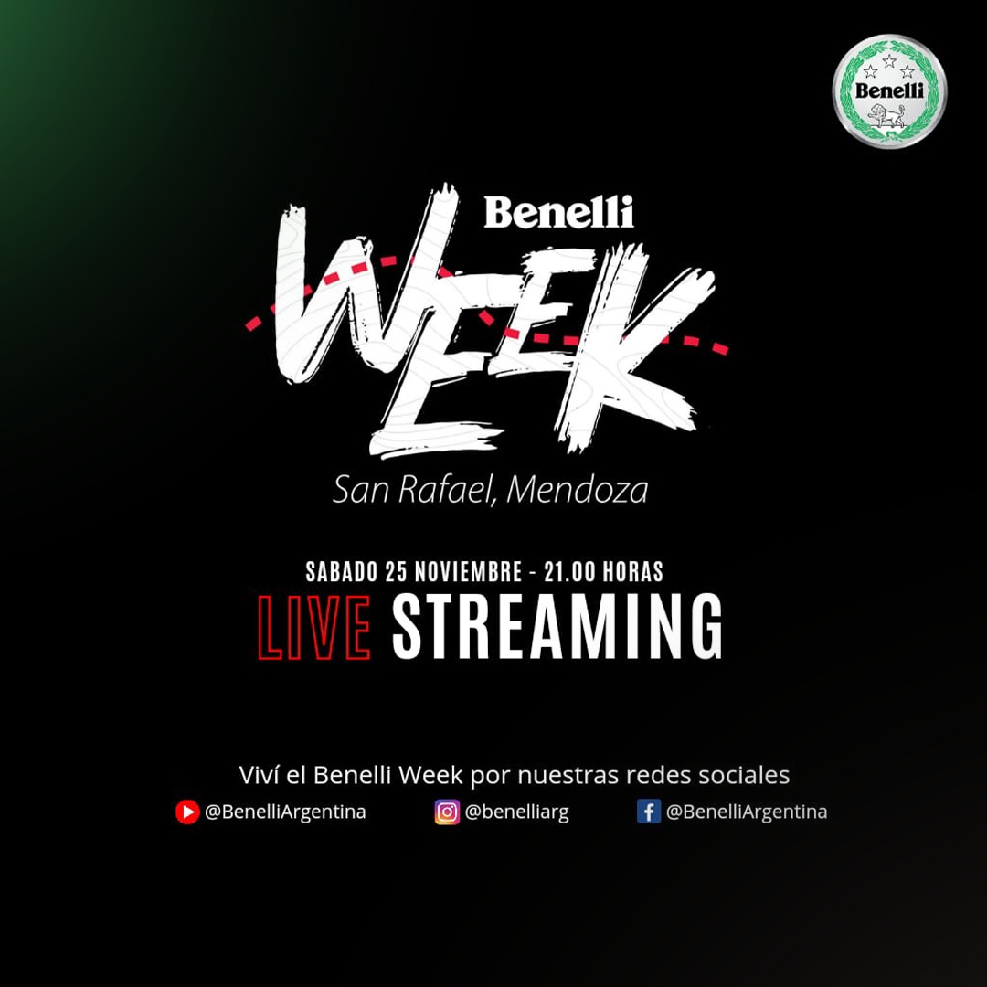 ¡A estar atentos! 🚨
Te invitamos a que te sumes al Live Streaming desde San Rafael, Mendoza, para que también vivas el #BenelliWeek 2023.

🗓️Sábado 25/11
⏰21:00hs

Instagram: bit.ly/3SVLcon
Youtube: bit.ly/47MVQSj
Facebook: bit.ly/3Rdo5nT