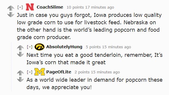 RedditCFB's tweet image. Nebraska-Iowa trash talk ahead of kickoff