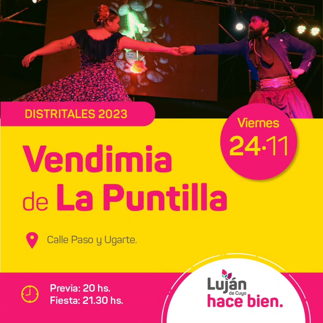 SebaBragagnolo's tweet image. Fin de semana de #VendimiasDistritales 🍷👸🍇.

Te invito a que juntos, celebremos el calendario vendimial de Luján de Cuyo. 

Te esperamos 👇 

🍇 24/11 La Puntilla.
🍇 25/11 Carrodilla.
🍇 26/11 Chacras de Coria.