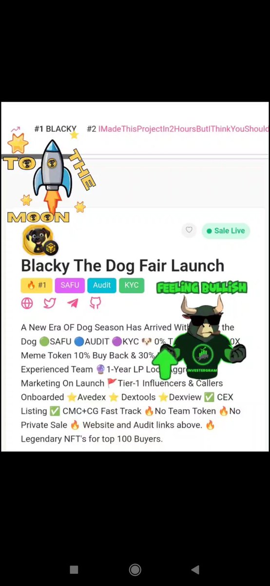 Trending #1 on pinksale ⚡️⚡️🤟⬆️
16.5 BNB raised more to come.

#BNB #BSC #memecoin
#1000xgem #BLACKY #NFT