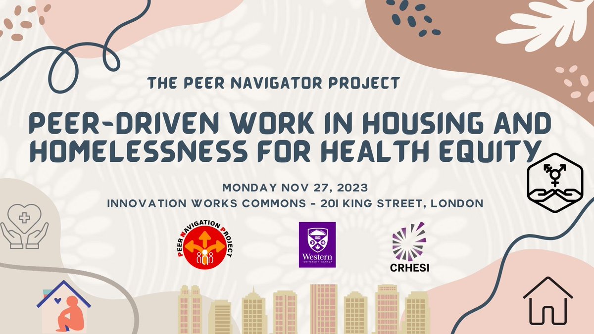 Join us on Nov 27th, 2-5 PM at Innovation Works in London, ON for a vital discussion on peer-driven work in housing, health, and homelessness for health equity. Last day to Register - uwo.eu.qualtrics.com/jfe/form/SV_6K… @westernuFHS #Homelessness #LdnOnt