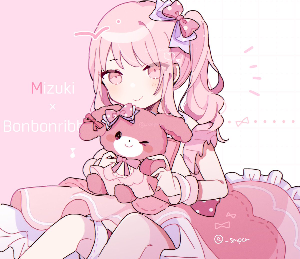 akiyama mizuki pink hair 1other pink theme bow stuffed toy dress smile  illustration images