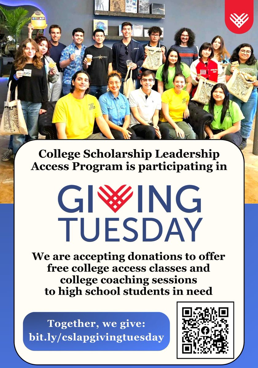 CSLAP is participating in Giving Tuesday, a day of global giving to worthy causes. To achieve our mission of college access for all, we are fundraising to offer more free college access classes and college coaching sessions for students in the RGV: bit.ly/cslapgivingtue…