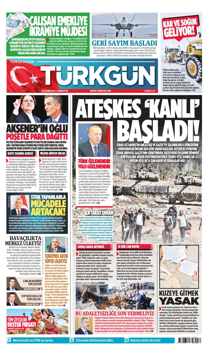 Gazetemizin 25 Kasım 2023 Cumartesi baskısını inceleyebilirsiniz... #Türkgün #turkgungazetesi