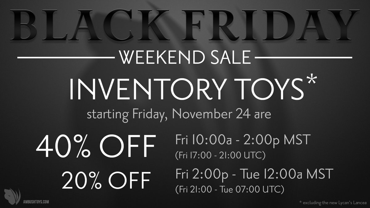 AmbushToys's tweet photo. Our Black Friday Weekend Sale is LIVE 😈

Get 40% off for the next 4 hours!

https://t.co/meToIGjqj8

https://t.co/wFO1IhuZrW https://t.co/QOEgD53bqI