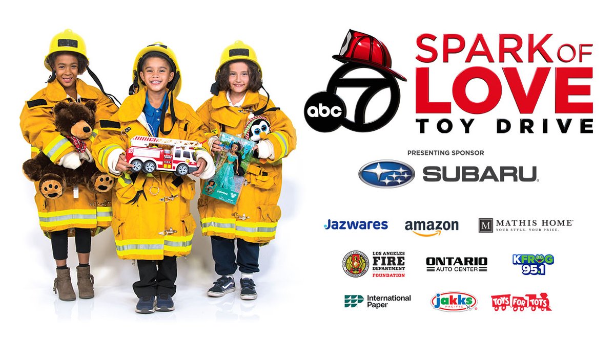 LAFDtalk's tweet photo. Southern California Firefighters #SparkOfLove Holiday Toy Drive is now underway, with a goal of seeing that no deserving child goes without a gift this holiday season.

Learn how you can donate new unwrapped Toys or Sporting Goods in #LosAngeles: 

🔗https://t.co/70atfydw3p https://t.co/HlW90ZdXOo