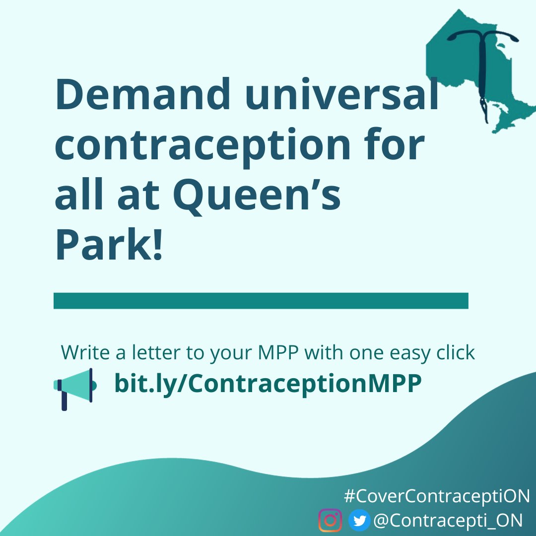 Next week, no-cost contraception for all people in Ontario will be up for debate at Queen's Park 📣

Ask your Ontario representatives to follow the lead of BC and Manitoba &amp; make reproductive justice a reality! 

Write to your MPP using the link below: bit.ly/ContraceptionM…