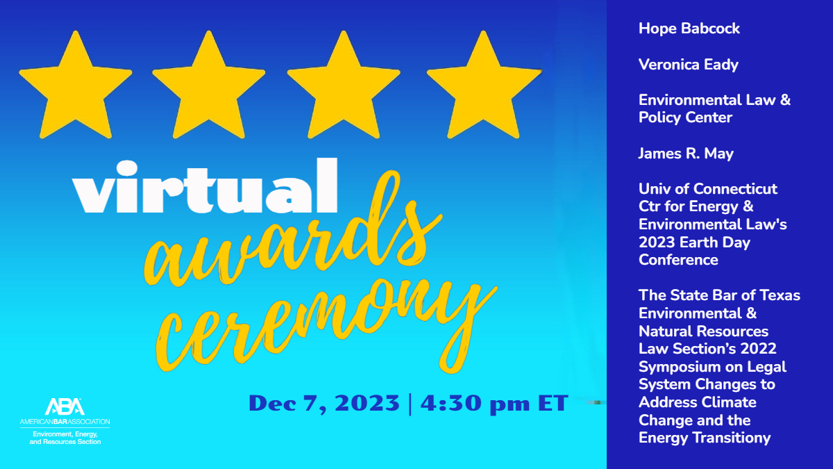 Join us as we honor our 2023 award recipients: Lifetime Achievement, Dedication to Diversity &amp; Justice, Excellence in Stewardship, Distinguished Achievement, Law Student and Bar Programs of the Year. After the awards, meet the winners in breakout rooms.  ow.ly/rWG450Q3JUl