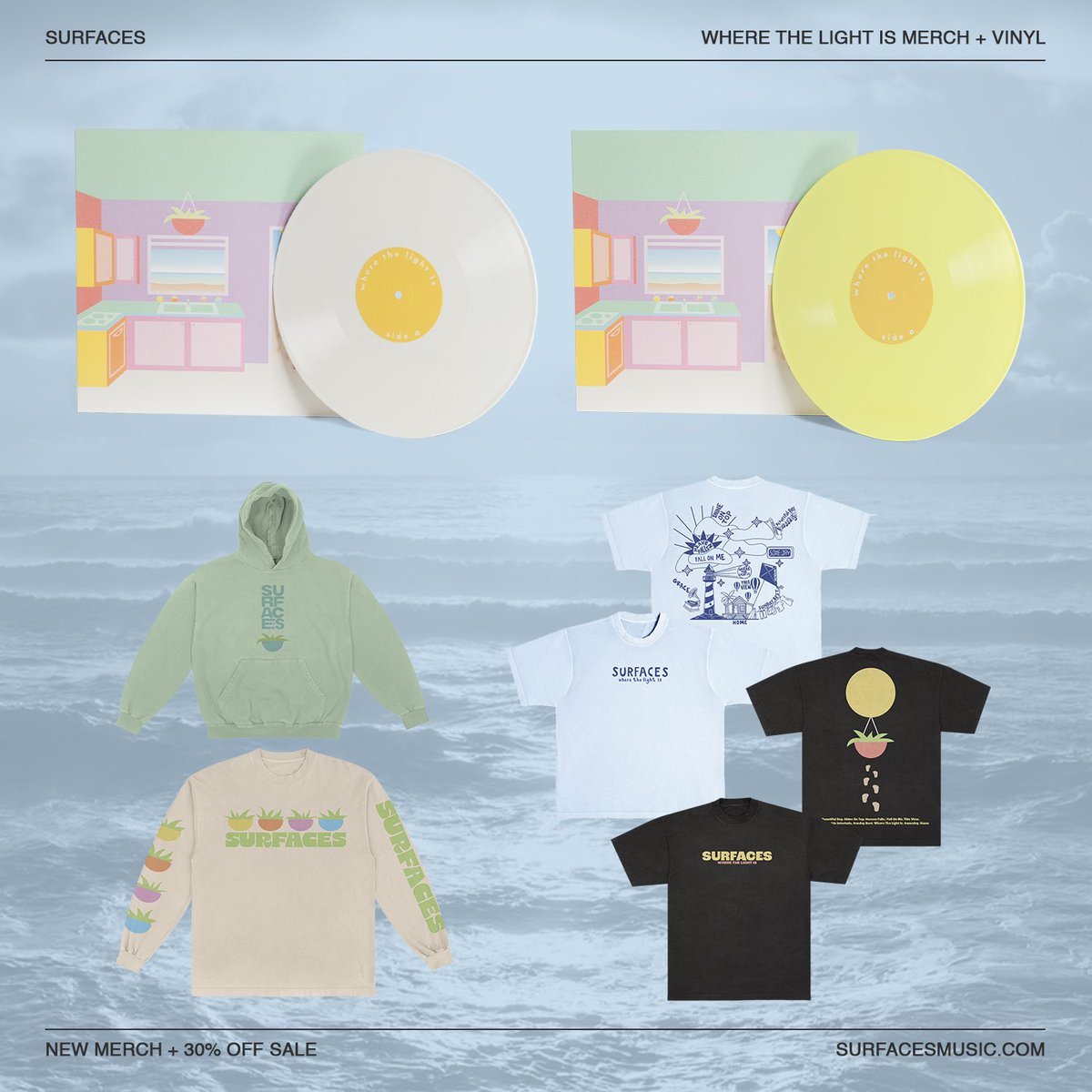 in honor of the 5th anniversary of where the light is coming up, we dropped some homecoming merch + vinyl. happy holidays 🍂 surfacesmusic.com/shop/all