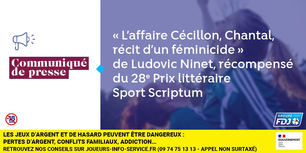 fdj_united's tweet photo. Pour la 28e édition du Prix #SportScriptum du meilleur ouvrage littéraire sportif, le groupe #FDJ, en partenariat avec l’@UJSFoff, a souhaité récompenser Ludovic Ninet pour son roman « L’affaire Cécillon, Chantal,
récit d’un féminicide ».
📰https://t.co/khRff8qbZ6 https://t.co/v2gnfYSFQk