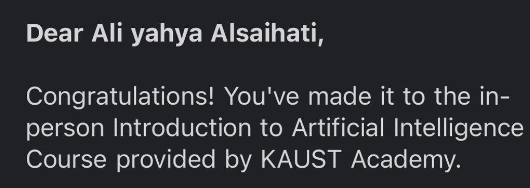 A__Alsaihati's tweet photo. Proud to be part of this program “Introduction to Artificial Intelligence” organized by @KAUST_Academy and @SDAIA_SA where I learned several AI algorithms which I can use in my future projects. 

Thanks to all who participated in this successful program. 

#KAUST_Academy
#AI_week https://t.co/sW8ZnfkLaX