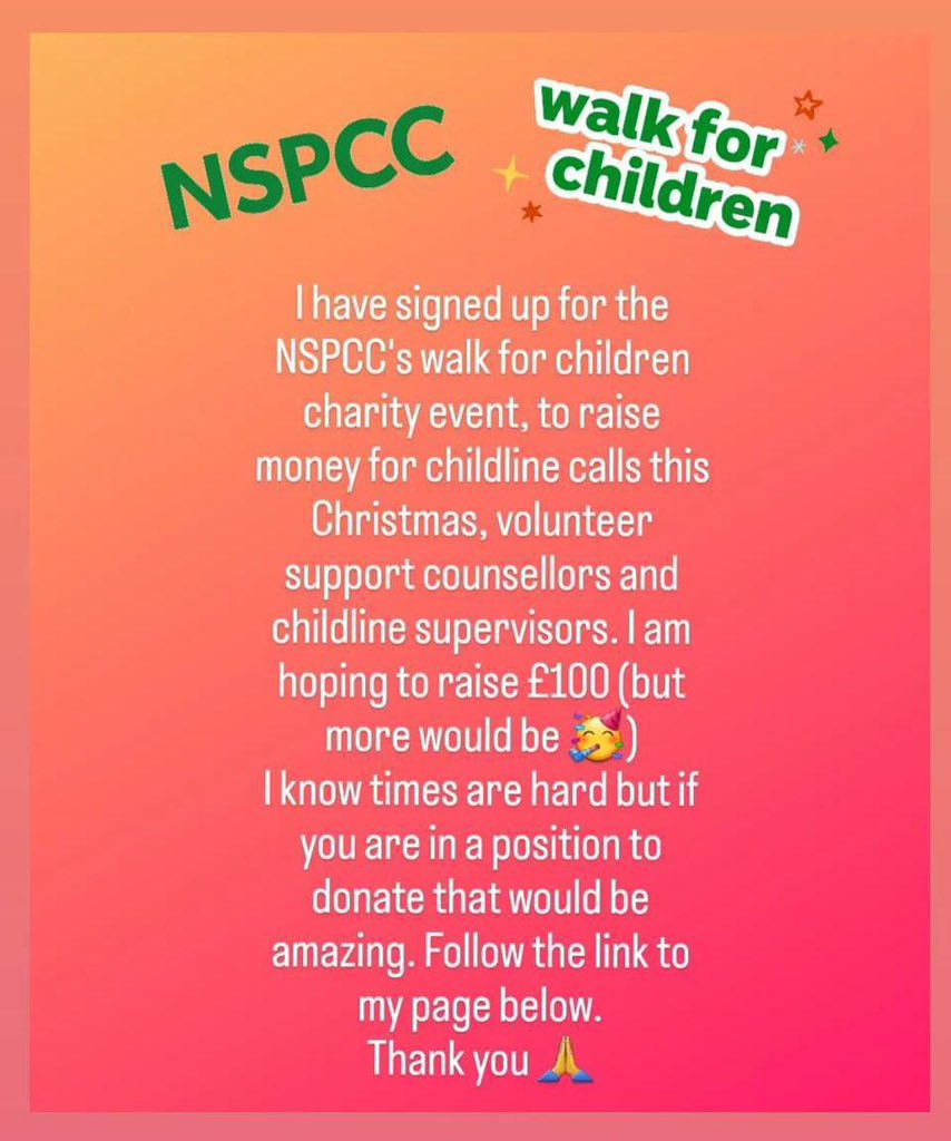 I’m tagging along with little Meg on a charity walk to help children this Christmas. Details below. Any donations would be so much appreciated, Thank you 💜🖤 nspcc.enthuse.com/pf/megan-broad