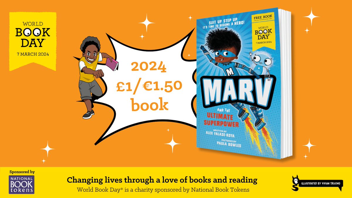 Next up for early readers, it’s Marv and the Ultimate Superpower by @AlexFKoya, illustrated by @Paula_Bowles. Join in Marv’s adventures with his trusted robot sidekick, Pixel, as they discover the ultimate superpower – kindness. worldbookday.com/book/marv-and-… @OxfordChildrens