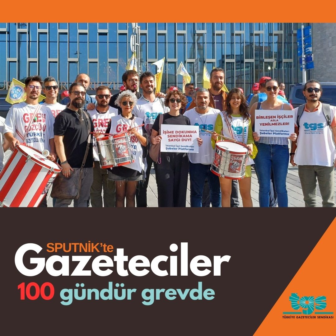GrevTV's tweet photo. Sputnik'te Anayasal düzen hiçe sayılarak işten çıkarılan gazeteciler, tam 100 gündür grevde.

Sputnik, gazetecileri işten çıkararak Anayasayı çiğnemekle ve emekçilerin ekmeğine kan doğramakla kalmadı, halkın haber alma hakkını da engelledi.
#Grevde100
#GazetecilerGrevde https://t.co/RceU8icQdP