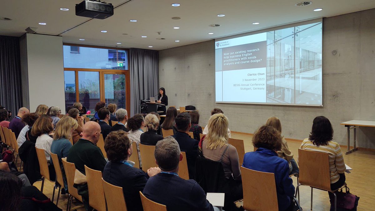 IEI lecturer, Dr Clarice Chan, gave a plenary at the 36th @iatefl_besig BESIG Annual Conference in Stuttgart, Germany on the topic of using research for needs analysis and course design of business English. 

It is a full house! #ESP