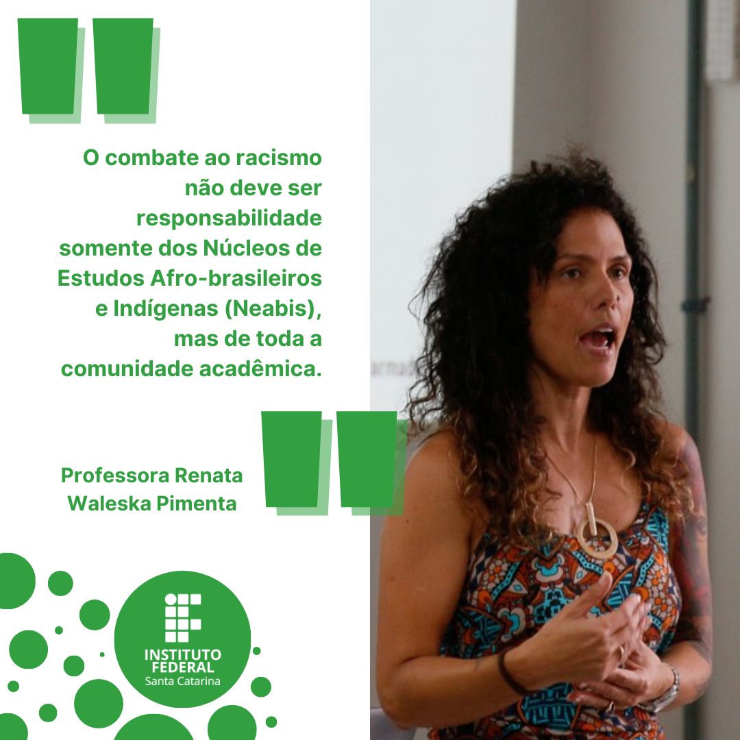 Esta semana, a Diretoria de Comunicação (Dircom) promoveu o Encontro de Comunicadores do IFSC. Um dos assuntos debatidos foi a eliminação do racismo na comunicação, com a presença da professora Renata Waleska Pimenta, do Câmpus Garopaba. bit.ly/RacismoNaComun…