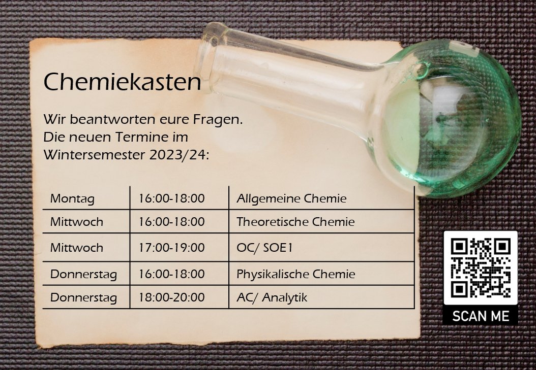 BUW-Chemistry&Biology (@buw_chem_bio) on Twitter photo Seit Mitte November bieten wir wieder unseren Chemiekasten an. 🧪⚛️🧮📚🧑🎓
Hier können #Erstis Fragen zum Stoff der einzelnen Fächer stellen. Die Tutor*innen helfen euch gerne weiter😀💡👋
Weitere Infos: uni-w.de/2ggzi
Moodle-Kurs: uni-w.de/1vf
<a href="/FK4_BUW/">Fk4_UniWuppertal</a> Seit Mitte November bieten wir wieder unseren Chemiekasten an. 🧪⚛️🧮📚🧑🎓
Hier können #Erstis Fragen zum Stoff der einzelnen Fächer stellen. Die Tutor*innen helfen euch gerne weiter😀💡👋
Weitere Infos: uni-w.de/2ggzi
Moodle-Kurs: uni-w.de/1vf
<a href="/FK4_BUW/">Fk4_UniWuppertal</a>