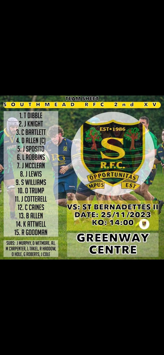 Southmead RFC (@southmeadrfc) on Twitter photo One game tomorrow, a friendly for the 2nd XV vs <a href="/BernadettesRFC/">St Bernadettes OB RFC</a> .
Get up greenway and cheer on your unbeaten 2s!
COTM One game tomorrow, a friendly for the 2nd XV vs <a href="/BernadettesRFC/">St Bernadettes OB RFC</a> .
Get up greenway and cheer on your unbeaten 2s!
COTM