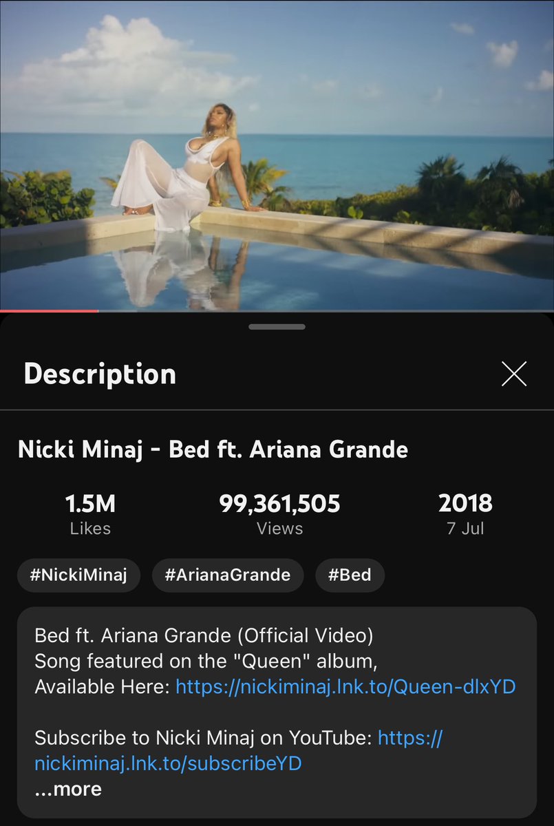 nicki_minaj's tweet photo. Bed music video &amp; Turn me on lyric video are near 100M views. Go stream guys!❤️ https://t.co/RJc2f54vQi